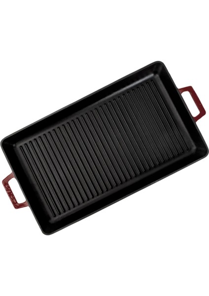 Döküm Dikdörtgen Izgara Tavası Döküm Demir Yekpare Çift Kulplu Ölçü 26 x 45 cm -Bordo modelleri