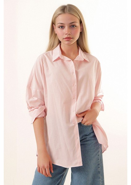 Kadın BDART Büyük Beden Düğmeli Uzun Kol Gömlek Pink fiyatları