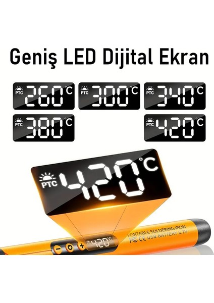 Şarjlı Dijital Ekranlı Havya Seti 420°C Ayarlanabilir Sıcaklık Type-C Hızlı Şarj fiyatları