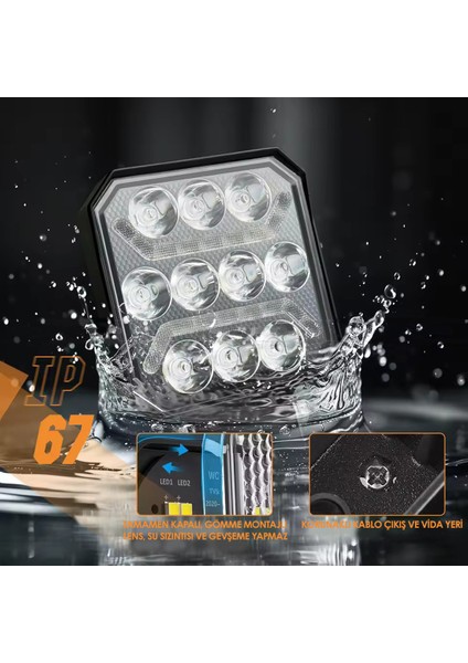 Lüks Model Off Road Sis Farı Beyaz-Turuncu 2 Mod Çakarlı Çalışma Lambası 12-24 Volt (1 Adet) fırsatları