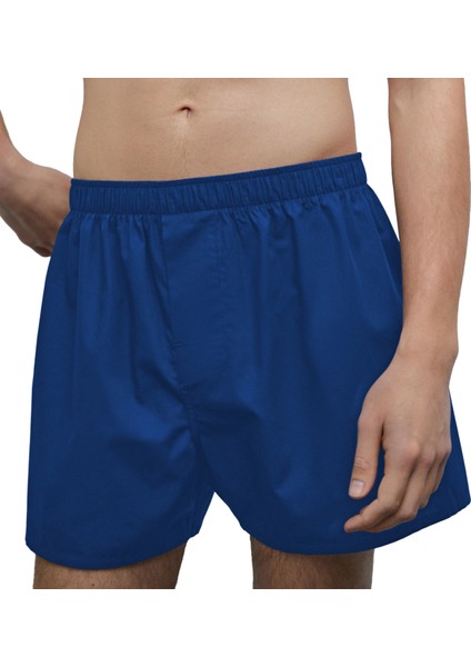 Erkek Pamuklu Poplin Boxer, Üçlü Paket, Siyah-Lacivert-Mavi, Large