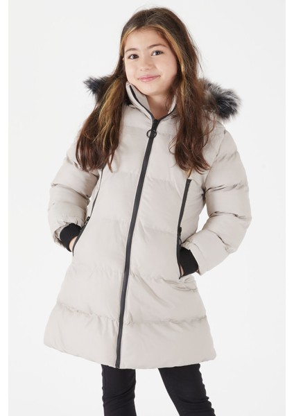 Kız Çocuk Şişme Mont Kürklü Bej 15503 fiyatları