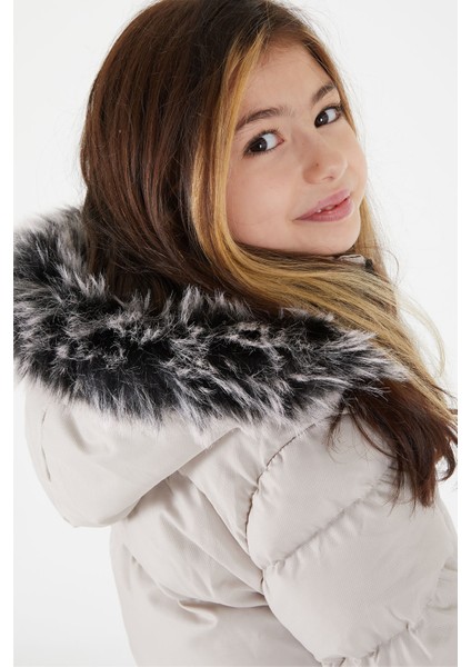 Kız Çocuk Şişme Mont Kürklü Bej 15503 modelleri