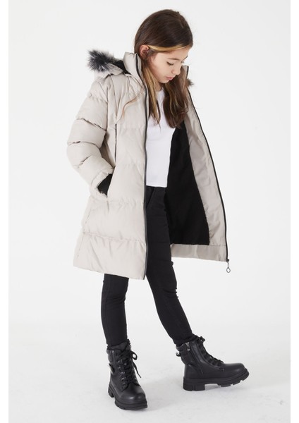 Kız Çocuk Şişme Mont Kürklü Bej 15503 fırsatları