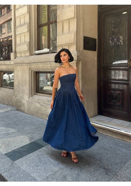 Straplez Denim Midi Elbise fiyatları