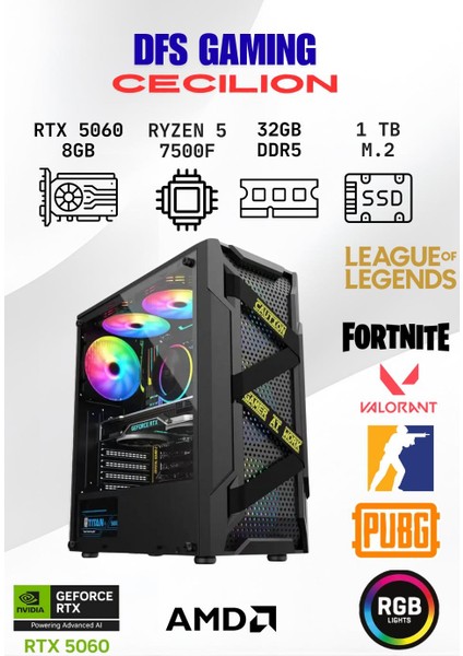 Dfs Gamıng Cecılıon Ryzen 5 7500F-B650M-RTX 5060-32GB Ddr5 Ram-1tb M.2 Ssd-Oyuncu