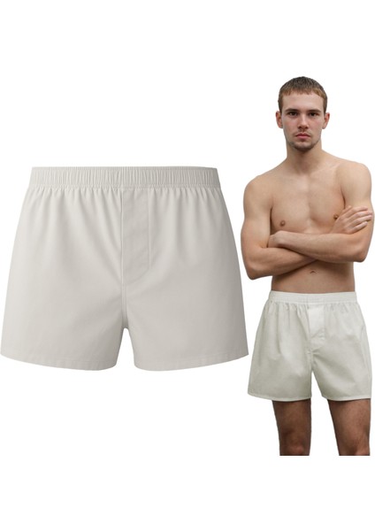 Erkek Pamuklu Poplin Boxer, Tekli Paket, Kırık Beyaz, Large