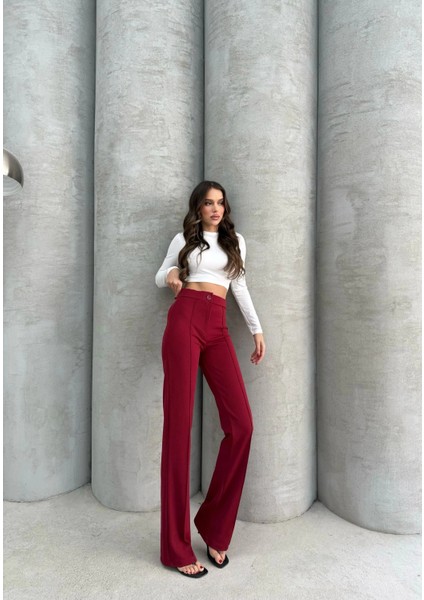 Likralı Çımalı Palazzo Krep Ithal Bordo Pantolon fırsatları