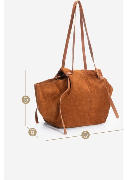 Kadın Hakiki Deri Shopper El ve Omuz Çantası Yorita Taba Süet