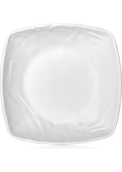 M7221.CW - Carre Matt 6'lı Krem Beyaz Kare Çukur Yemek Tabak Seti 21X25 Cm, Thermoset Melamin