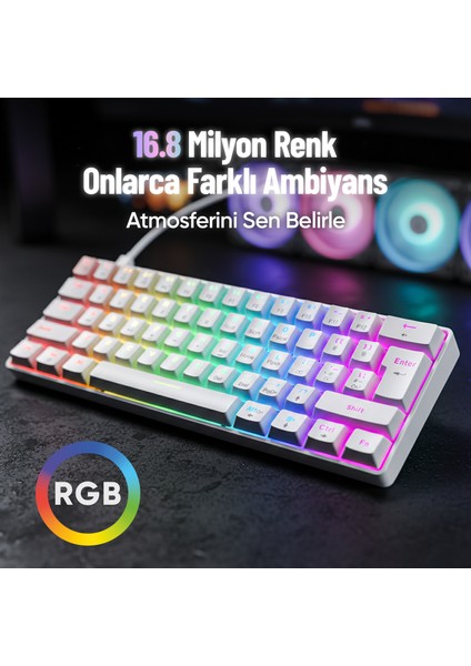 60 Tuş Mekanik Klavye Rgb Aydınlatmalı Oyuncu Klavyesi Red Switch Q Kablolu Hot Swap Beyaz Klavye fiyatları