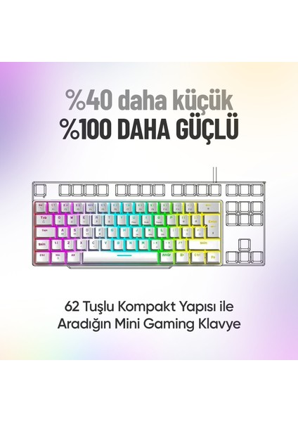 60 Tuş Mekanik Klavye Rgb Aydınlatmalı Oyuncu Klavyesi Red Switch Q Kablolu Hot Swap Beyaz Klavye