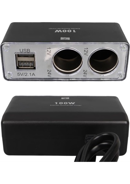 1647 12-24V Çift USB Girişli 100W 70CM Kablolu 2'li Araç Çakmak Çoklayıcı fırsatları