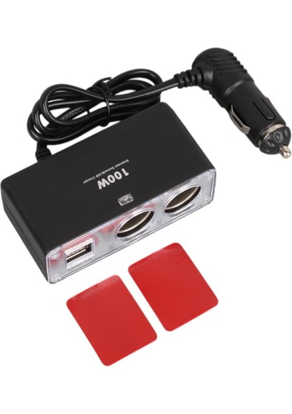 1647 12-24V Çift USB Girişli 100W 70CM Kablolu 2'li Araç Çakmak Çoklayıcı indirimleri