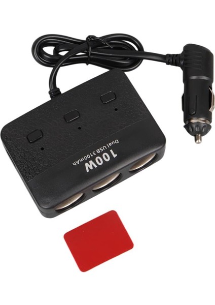 1636 12-24V Çift USB Girişli 100W 70 cm Kablolu 3'lü Araç Çakmak Çoklayıcı fırsatları