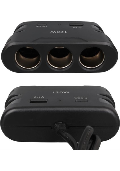 2013 12-24V Type-C + USB Girişli 120W 80 cm Kablolu 3'lü Araç Çakmak Çoklayıcı fırsatları