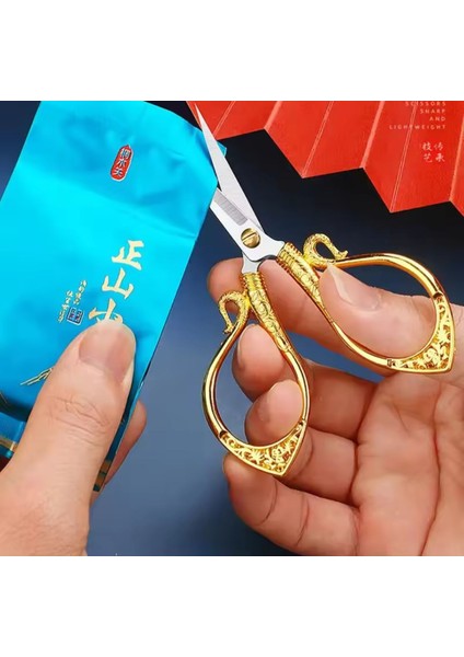 Kuğu Söz Nişan Makası, Kurdele Açılış Özel Gün Merasim Dikiş Nakış Makası Gold