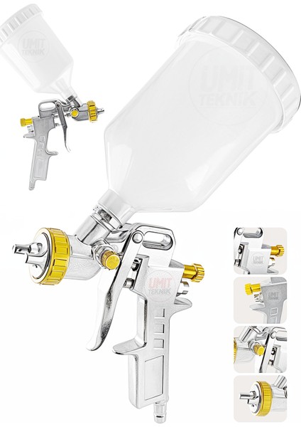 Üstten Depolu Profesyonel 1.3 mm 600 Cc Boya Sprey Tabancası 3.5 Bar