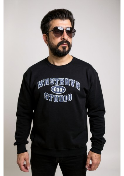 Siyah Bisiklet Yaka Erkek Baskılı Sweatshirt modelleri