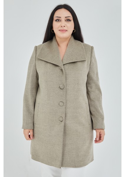 Kadın Büyük Beden Mendil Yaka Kaban