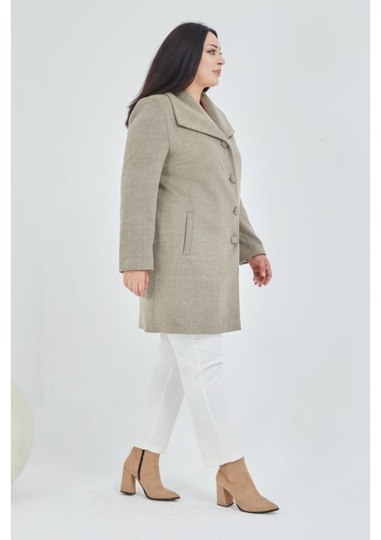 Kadın Büyük Beden Mendil Yaka Kaban