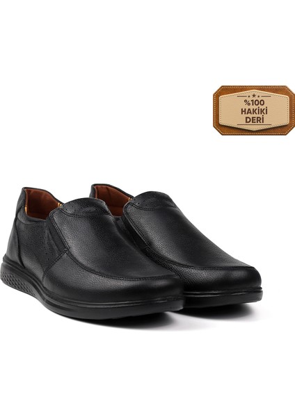 Erkek Siyah Hakiki Deri Ayakkabı, Ortopedik Taban Loafer Ayakkabı Günlük Casual Ayakkabı
