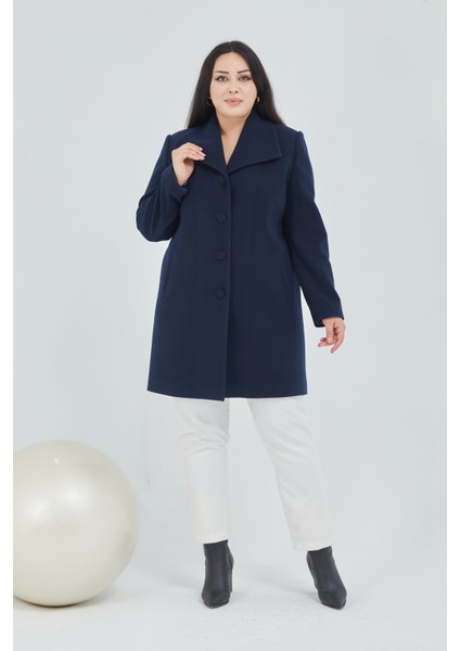 Kadın Büyük Beden Mendil Yaka Kaban