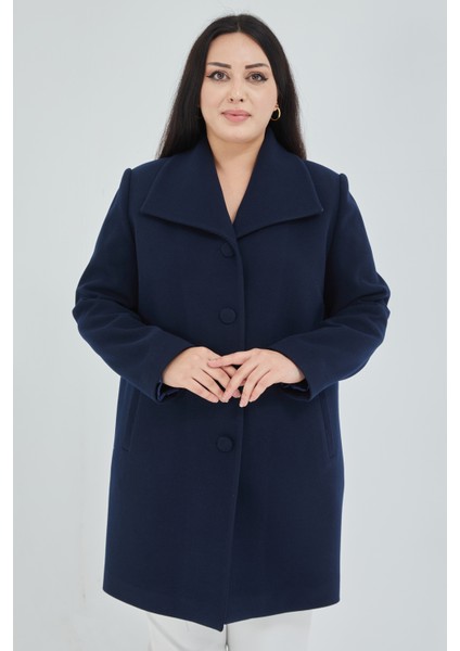 Kadın Büyük Beden Mendil Yaka Kaban