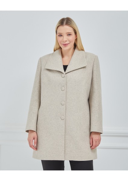 Kadın Büyük Beden Mendil Yaka Kaban