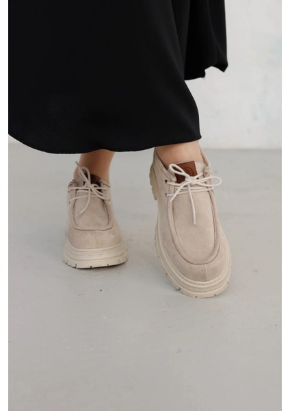 Kadın Bej Kalın Topuklu Casual Ayakkabı