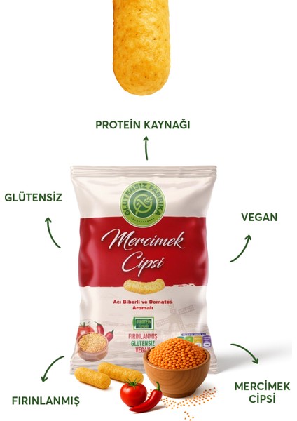 Acı Biberli ve Domates Aromalı Mercimek Cipsi 60 g x 3 Paket (Glütensiz & Vegan) modelleri