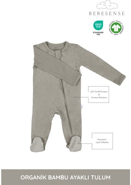Organik Bambu Ayaklı Tulum – Çift Taraflı Fermuar, Nefes Alabilen Kumaş