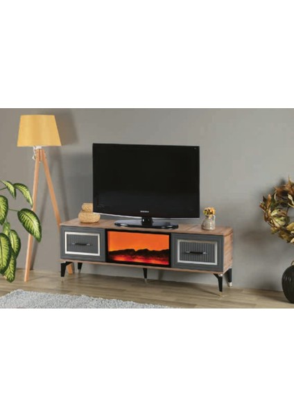 Bera Atlantik Çam - Antrasit Şömineli Inci Tv Sehpası