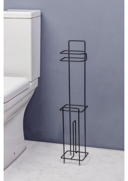 Metal Kağıt Havluluk ve WC Kağıtlık Organizer 64x13x12 cm Siyah