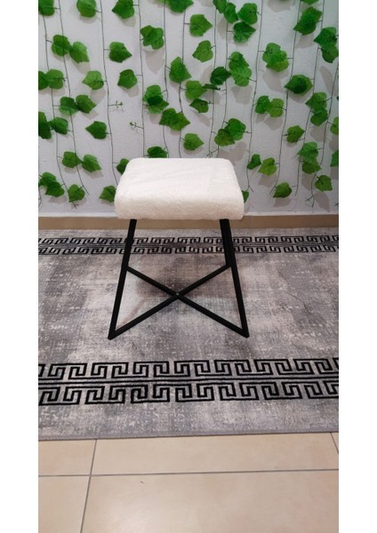 Metal Puf Teddy Kumaş Dekoratif Çok Amaçlı Peluş Puf Tabure Bench Koltuk Sandalye