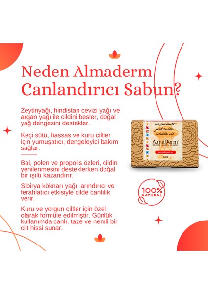 Ballı, Propolisli, Keçi Sütlü ve Zeytinyağlı Canlandırıcı ve Besleyici %100 Doğal Sabun 100 gr Almaderm fiyatları