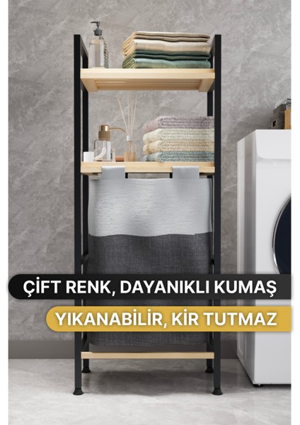Çamaşır Sepeti Ahşap ve Metal Gövde 40 Litre Sökülebilir Yıkanabilir Kumaş 100x39x22 cm