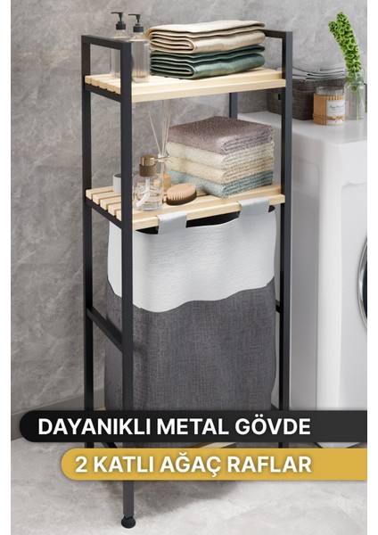 Çamaşır Sepeti Ahşap ve Metal Gövde 40 Litre Sökülebilir Yıkanabilir Kumaş 100x39x22 cm