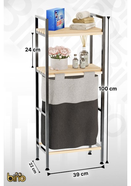 Çamaşır Sepeti Ahşap ve Metal Gövde 40 Litre Sökülebilir Yıkanabilir Kumaş 100x39x22 cm