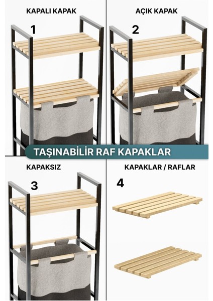 Çamaşır Sepeti Ahşap ve Metal Gövde 40 Litre Sökülebilir Yıkanabilir Kumaş 100x39x22 cm