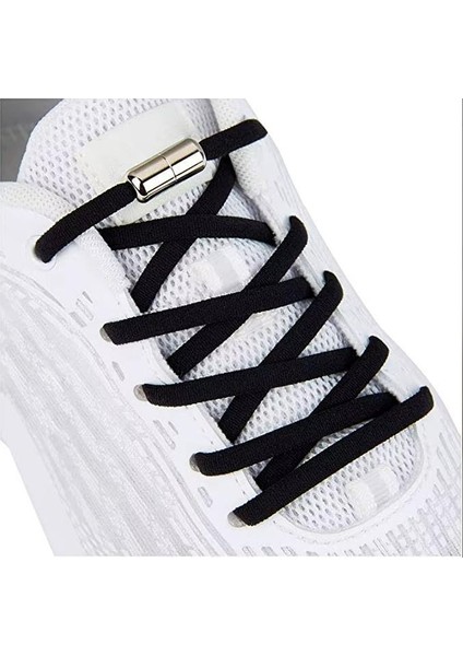 Metal Vidalı Kilitli Akıllı Elastik Outdoor Ayakkabı Bağcığı Yassı 100CM 1 Çift