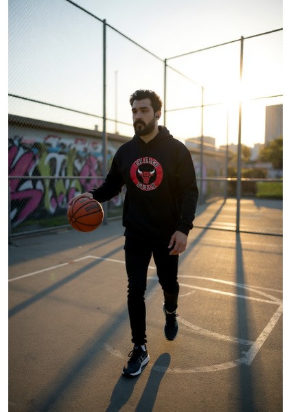 Siyah Kapşonlu Ön Baskılı Erkek Sweatshirt Oversize fiyatları