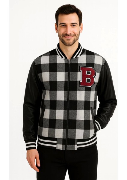 Kolları Suni Deri Içi Astarlı Oduncu Kolej Içi Ceket - Gri