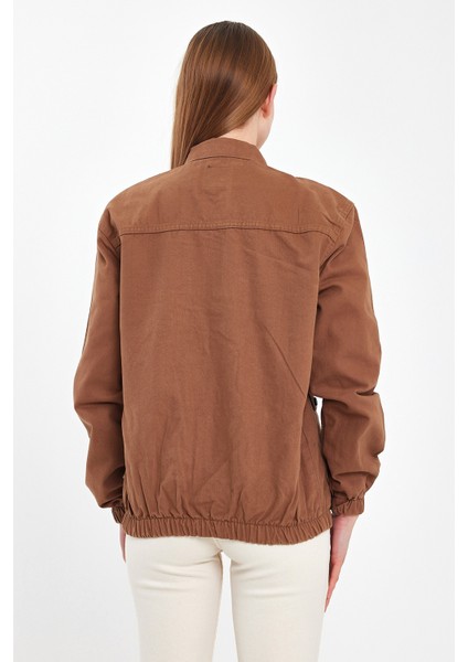 Kadın Fermuarlı Basic Cepli Kahve Bol Kot Ceket modelleri