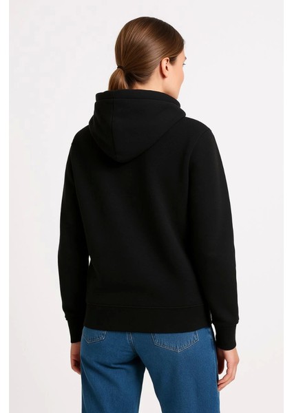 Üç Iplik Kapüşonlu Kanguru Çepli Sweatshirt Hoodie - Siyah fiyatları