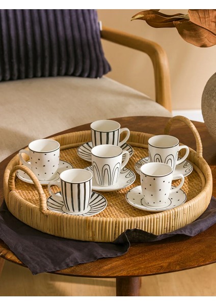Home Siyah Baskılı 6 Kişilik Kahve Fincan Takımı 90 ml
