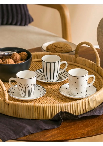 Home Siyah Baskılı 6 Kişilik Kahve Fincan Takımı 90 ml fiyatları