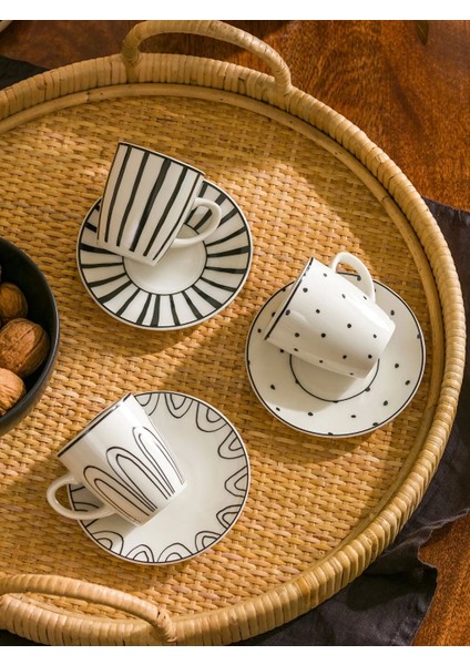 Home Siyah Baskılı 6 Kişilik Kahve Fincan Takımı 90 ml modelleri