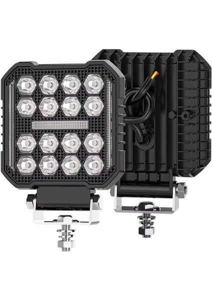 16 Ledli Lüks Model Off Road Sis Farı Beyaz-Turuncu 2 Mod Çakarlı Çalışma Lambası 12-24 Volt 1 Adet