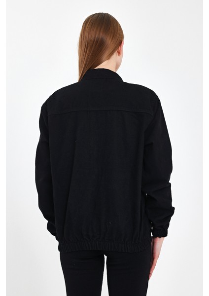 Kadın Fermuarlı Basic Cepli Siyah Bol Kot Ceket fiyatları